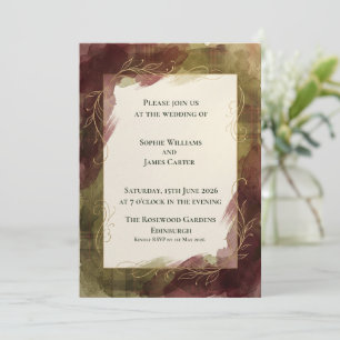 Burgunder-Wasserfarben-Botanische-Hochzeitseinladu Einladung