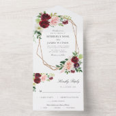 Burgunder Wasserfarben, geometrisch All In One Einladung (Innen Boden)