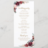 Burgunder Wasserfarbenflora Hochzeitsprogramm Menükarte (Rückseite)