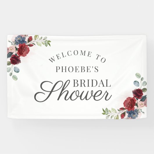 Burgunder Wasserfarbenfloral Blush Brautparty Banner (Horizontal)