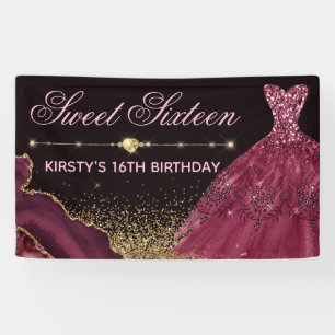 Burgunder-Wasserfarbenkleid & Achat Sweet 16 Banner