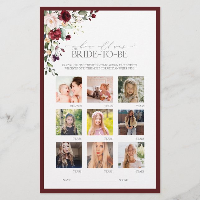 Burgunder Wasserfarbenspiel Brautparty (Vorderseite)