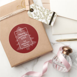 Burgunder-Weihnachtsbaum mit Doodle-Design  Runder Aufkleber