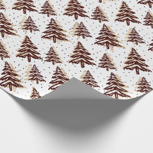 Burgunder Weihnachtsbaum und Gold Glitzer-Muster Geschenkpapier (Ecke)
