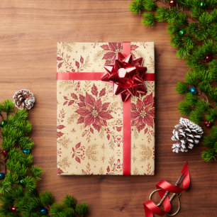 Burgunder-Weihnachtsstern & Champagner-Gold Weihna Geschenkpapier