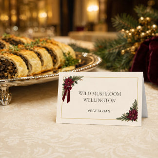 Burgunder-Weihnachtsstern-Feier-Essenslabel-Karte Platzkarte