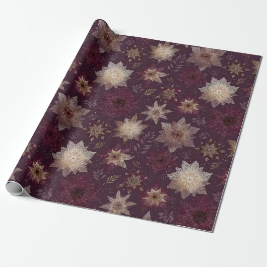 Burgunder-Weihnachtsstern-Weihnachtsmuster (2) Geschenkpapier (Ungerollt)