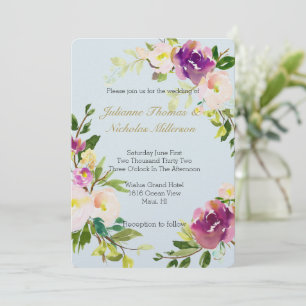 Burgunder-Wein-Hellblau-Blumen-Cream-Hochzeit Einladung