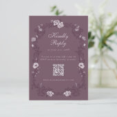 Burgunder-Wein-Jahrgangs-Blumen-QR-Code RSVP Karte (Stehend Vorderseite)