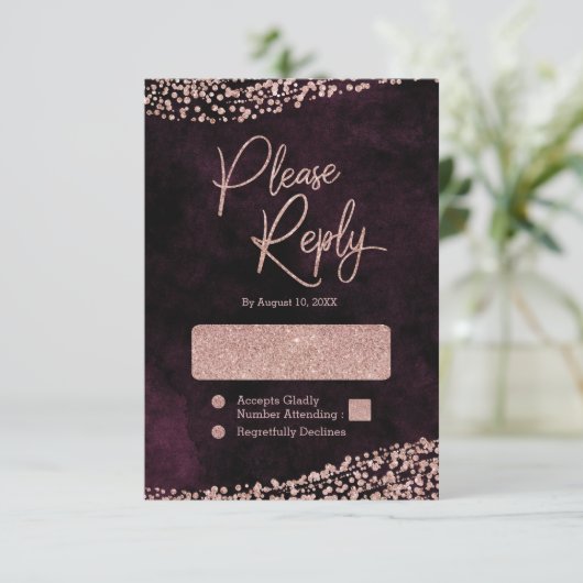 Burgunder Wein & Rose Gold Hochzeit Antwort UAWG (Stehend Vorderseite)