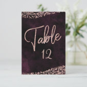 Burgunder Wein & Rose Gold Hochzeiten Tischnummern (Stehend Vorderseite)