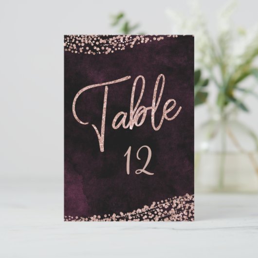 Burgunder Wein & Rose Gold Hochzeiten Tischnummern (Stehend Vorderseite)