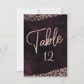 Burgunder Wein & Rose Gold Hochzeiten Tischnummern (Rückseite)