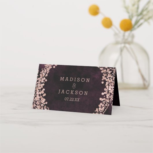 Burgunder Wein & Rose Gold Sitzplätze Tischnummer Platzkarte (Rückseite)