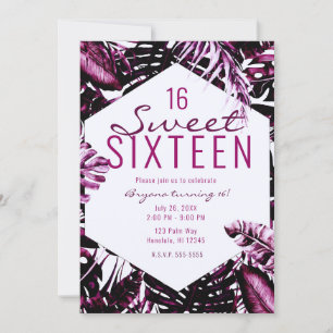 Burgunder Wein Tropische Palmwedel Schick Sweet 16 Einladung