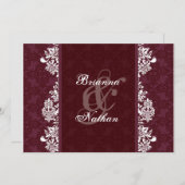 Burgunder Wein & White Damask Einladung Hochzeit (Vorne/Hinten)
