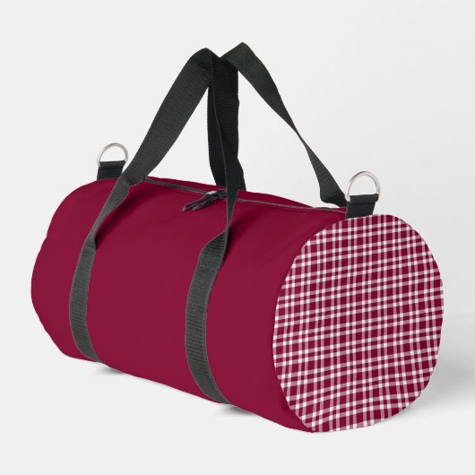 Burgunder Weiß Karomuster Klein Duffle Bag (Linke Seite)