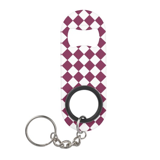 Burgunder Weiß Schachbrett Diamantmuster Mini Flaschenöffner (Vorderseite)