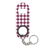 Burgunder Weiß Schachbrett Diamantmuster Mini Flaschenöffner (Rückseite)