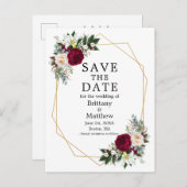 Burgunder Weiße Florrahmen Postkarte (Vorne/Hinten)