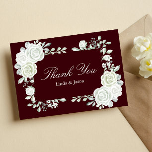 Burgunder Weiße Rosen Hochzeit Danke Karten