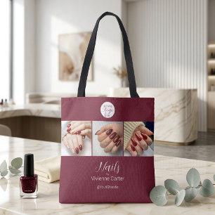 Burgunder Weiße Schrift Logo Foto Nagelstudio Tasche