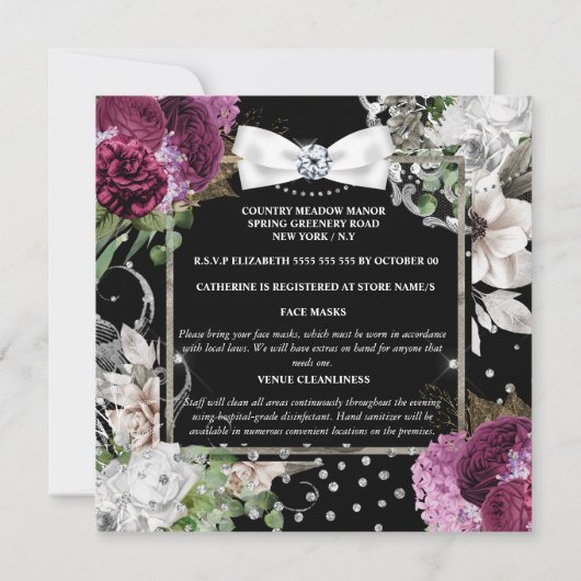 Burgunder, weißer Rosenblütenbogen Einladung (Rückseite)