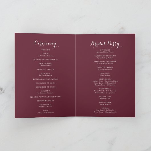 Burgunder Weißer Silhouette Berg geflochtene Hochz Programm (Innenseite)