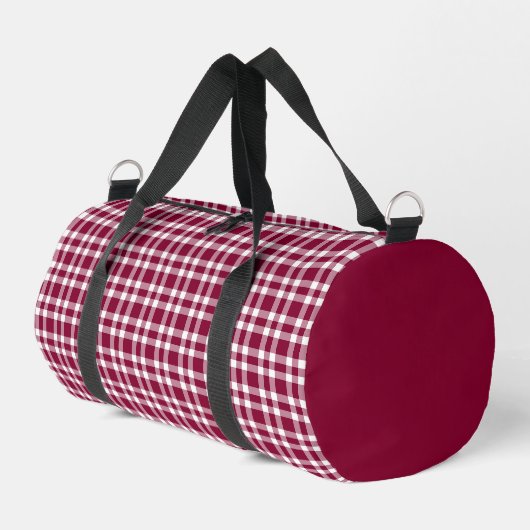 Burgunder-weißes Karomuster Klein Duffle Bag (Linke Seite)