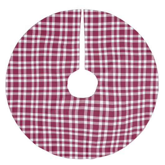Burgunder-weißes Karomuster Polyester Weihnachtsbaumdecke (Vorderseite)