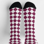 Burgunder-weißes Schachbrett-Diamantmuster Socken (Oben)