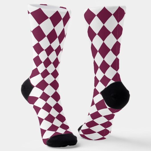 Burgunder-weißes Schachbrett-Diamantmuster Socken (Gewinkelt)