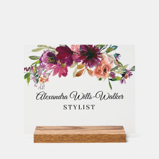 Burgunder-Wildblumen-Blumen Acrylschild (Vorderseite)