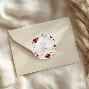Burgunder Winter Eleganz Hochzeit Runder Aufkleber