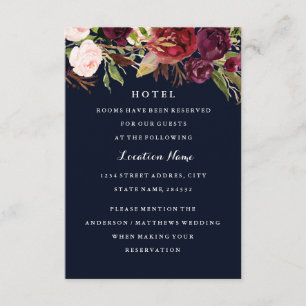 Burgunderblaue Florale Herbst-Hochzeitshotelkarte Begleitkarte