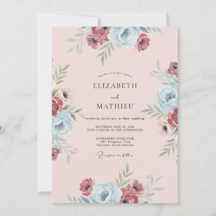 Burgunderblaue Hochzeit bemalt Einladung