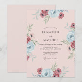 Burgunderblaue Hochzeit bemalt Einladung (Vorne/Hinten)