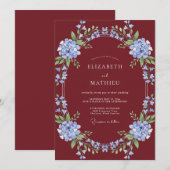 Burgunderblaue Winterhochzeit Einladung (Vorne/Hinten)