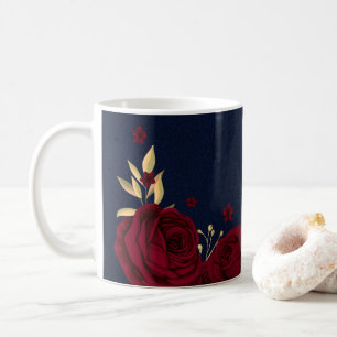Burgunderblumen goldene Blätter navyblau Kaffeetasse