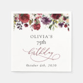 Burgunderblumen, rosa Blumen, Boho, Geburtstag Serviette (Vorderseite)