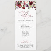 Burgunderblumen, rosa Blumen, Hochzeitsprogramm Programm (Vorderseite)