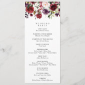 Burgunderblumen, rosa Blumen, Hochzeitsprogramm Programm (Rückseite)