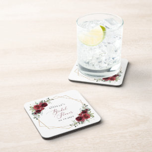 Burgunderblumen, Rote Blumen, Brautdusche Getränkeuntersetzer