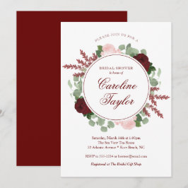 BurgunderblumenBrautpartyeleganter Watercolor Einladung