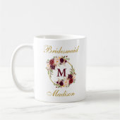 Burgunderblumengoldbrautjungfern-Monogramm Kaffeetasse (Links)