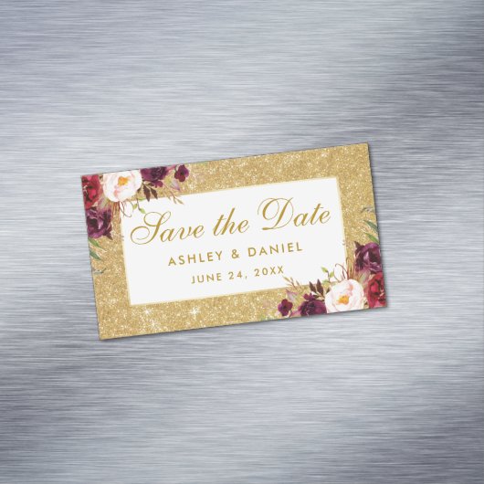 BurgunderblumenSave the Date Goldminimagnet Magnetische Visitenkarte (Beispiel)