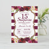 Burgunderblumenüberraschungs-15. Geburtstags-Party Einladung (Stehend Vorderseite)