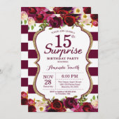Burgunderblumenüberraschungs-15. Geburtstags-Party Einladung (Vorne/Hinten)