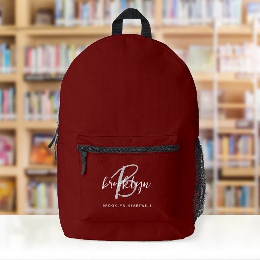 Burgundergrau-weißes Schriftmonogramm Name Bedruckter Rucksack