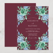 Burgundergrüne Florale Hochzeit Einladung (Vorne/Hinten)